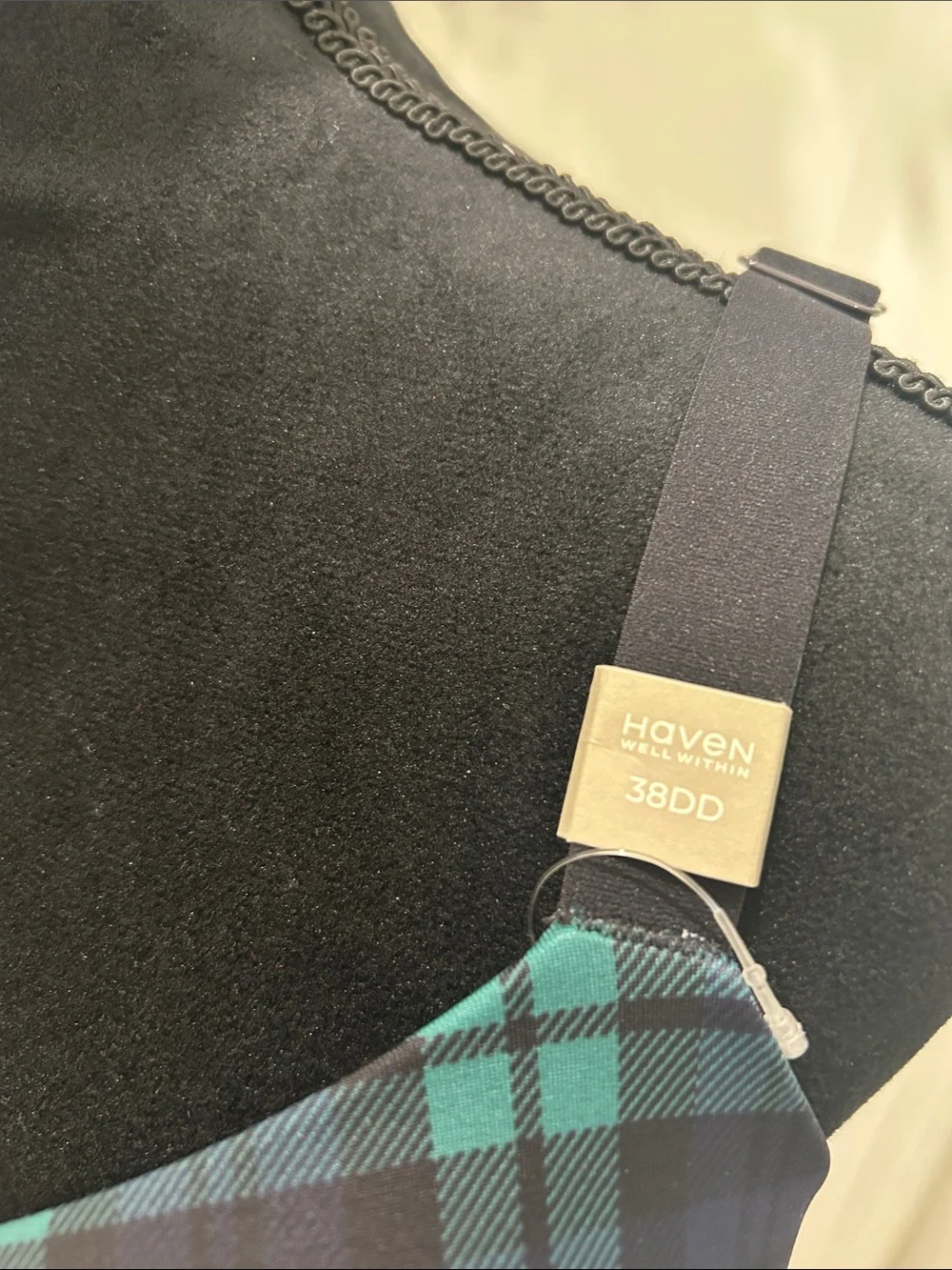 Haven Well Within by Talbots Navy Blue, Black and Green Plaid Bra Size 38DD NWT